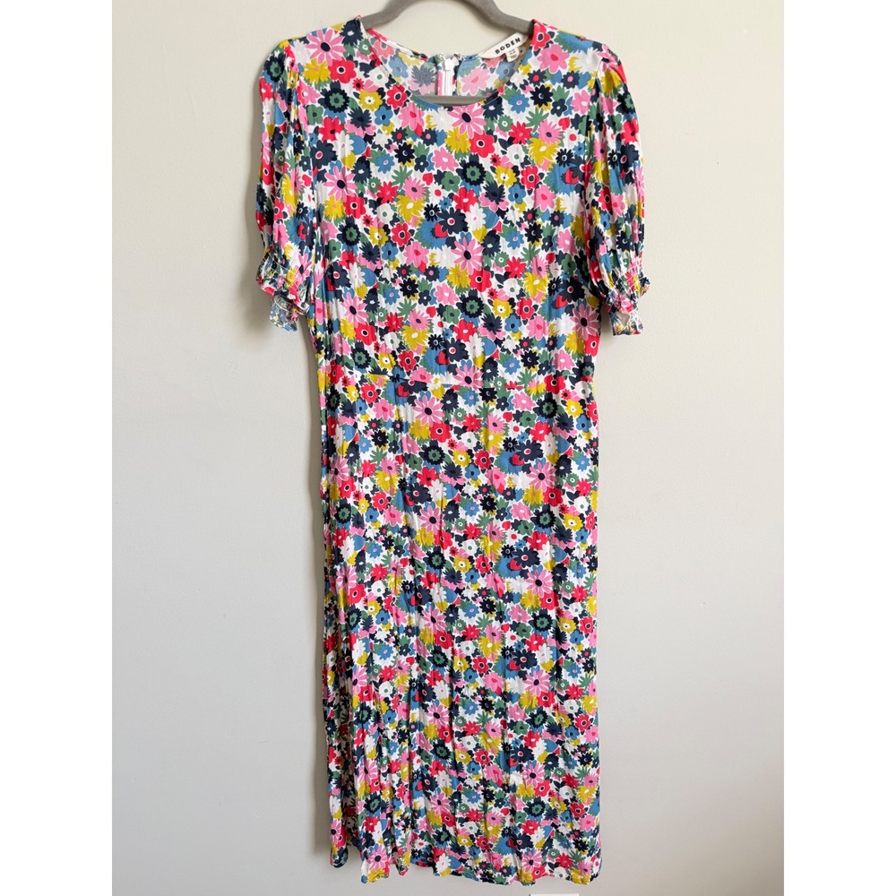 Boden Corinne Midi Dress Floral Puff Sleeve Multi Color D0493 Womens 10R - Picture 2 of 5